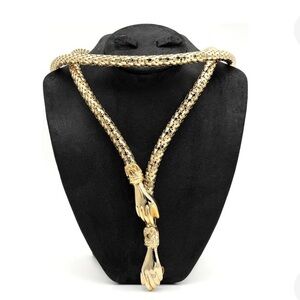 Vintage DL Auld 41" Gold Mesh Clasping Hands Belt or Necklace  Statement Jewelry